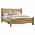 Cama de madera con cabecero y piecero de lamas somier de listones madera maciza y tablero acabado roble natural 160x200 cm 210 cm largo 170 cm ancho 110 cm alto