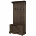 Perchero de entrada con banco de almacenamiento MDF madera oscura y ganchos metálicos 90 cm x 40 cm x 180 cm Color madera oscura negro