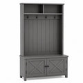 Mueble de entrada rectangular con perchero banco armario inferior MDF gris y ganchos metálicos 100 cm x 40 cm x 180 cm