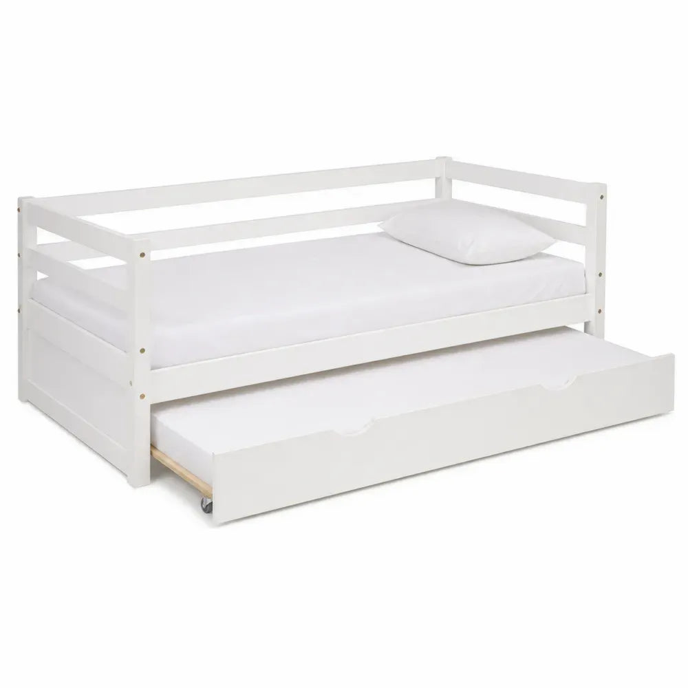 Cama nido infantil de MDF blanco con barandillas y cama inferior extraíble 90x200 cm 205 cm largo 98 cm ancho 85 cm alto
